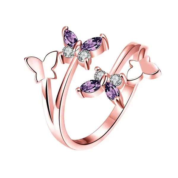 Adjustable Butterfly Crystal Wedding Ring