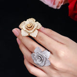 Rose Flower Crystal Zircon Party Finger Ring