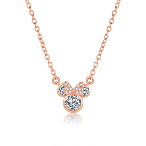 Mickey Shape Pendant Necklace Crystal Zircon Rhinestone Rose Jewelry Gift