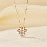 Mickey Shape Pendant Necklace Crystal Zircon Rhinestone Rose Jewelry Gift