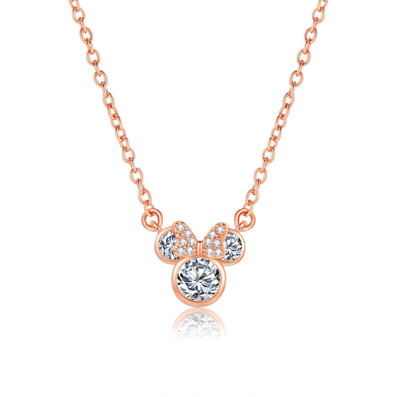 Mickey Shape Pendant Necklace Crystal Zircon Rhinestone Rose Jewelry Gift