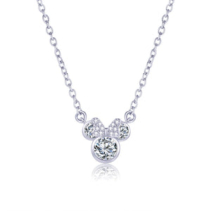 Mickey Shape Pendant Necklace Crystal Zircon Rhinestone Rose Jewelry Gift