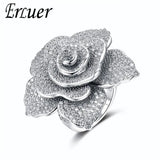 Crystal Zircon Silver Rose Flower Wedding Party Big Ring Girls