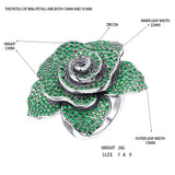 Crystal Zircon Silver Rose Flower Wedding Party Big Ring Girls