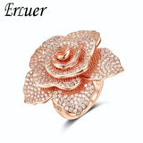 Crystal Zircon Silver Rose Flower Wedding Party Big Ring Girls