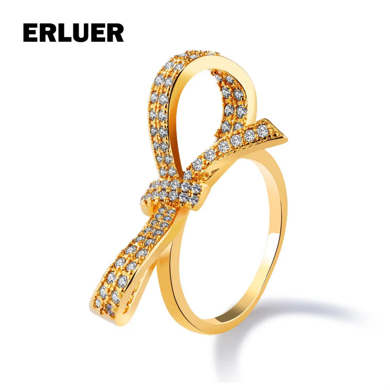 CZ Bowknot Wedding Band Ring for Women Girls
