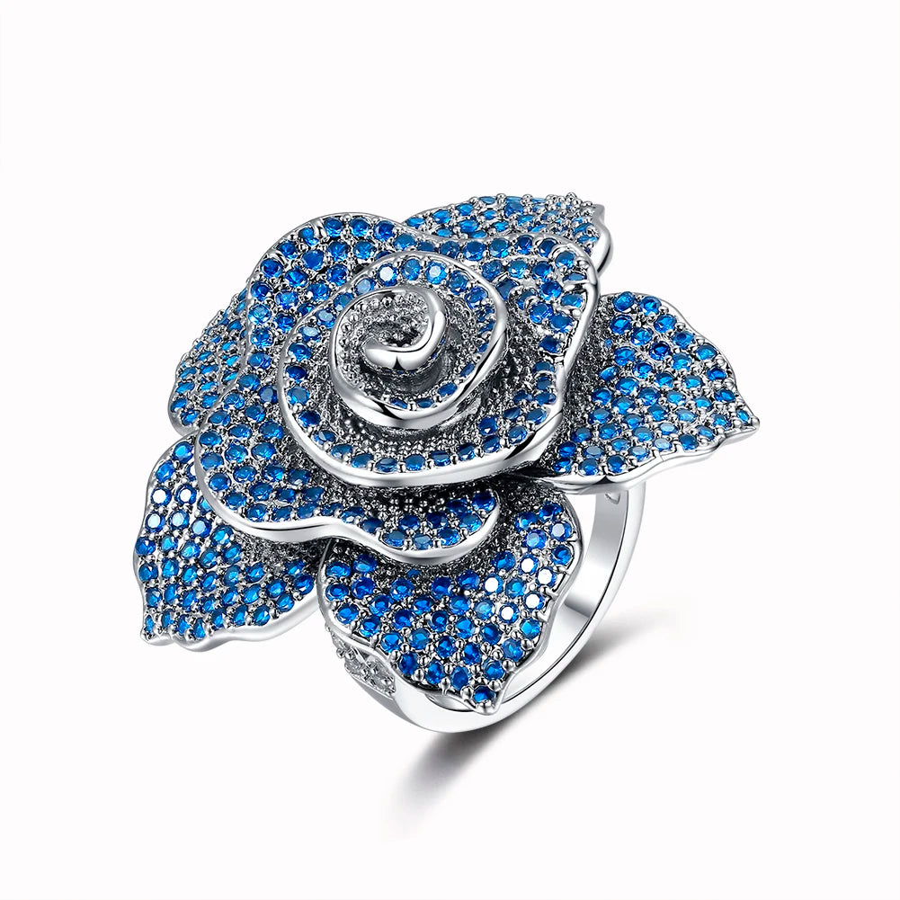 Vintage Flower Wedding Rings Jewelry Big Floral Party Rings Female