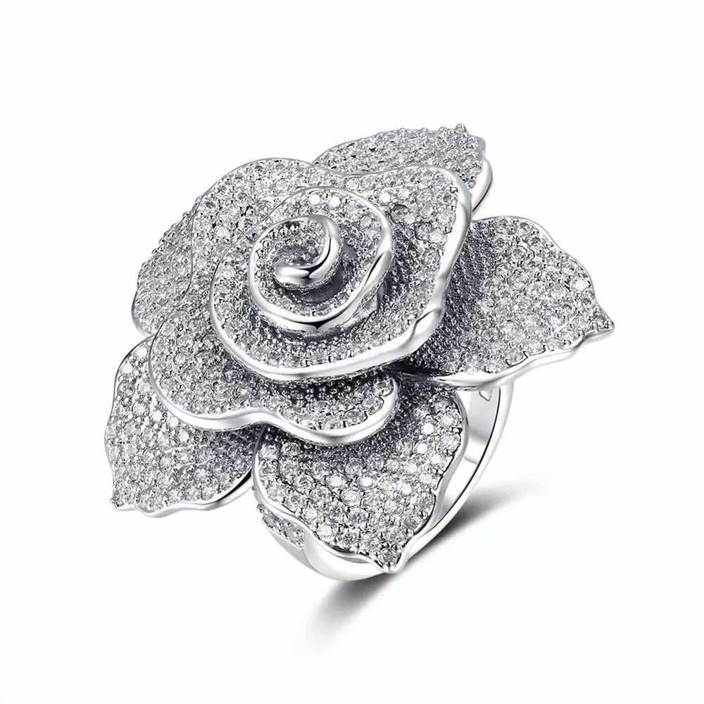 Vintage Flower Wedding Rings Jewelry Big Floral Party Rings Female