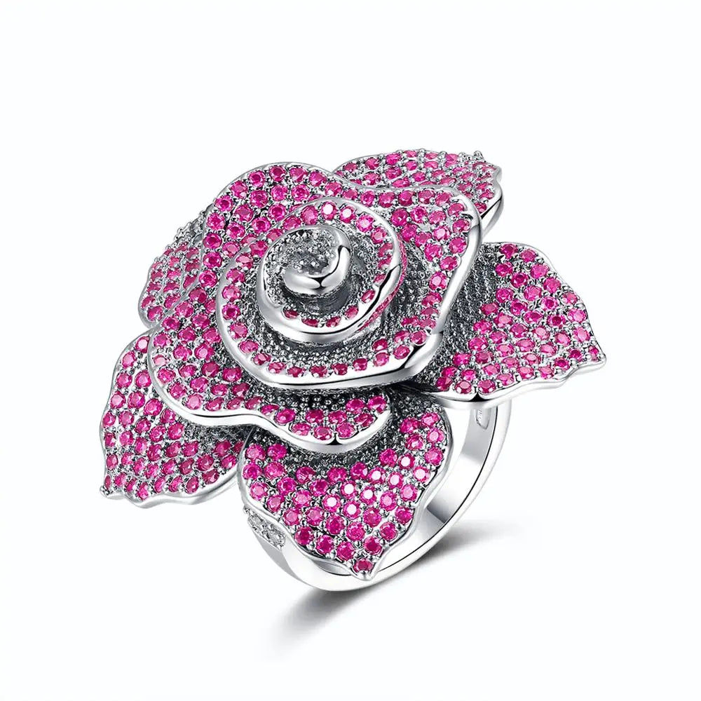 Vintage Flower Wedding Rings Jewelry Big Floral Party Rings Female