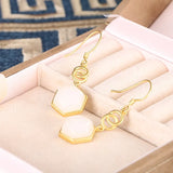 ZFSILVER S925 Silver Hetian Jade Double O Hexagon Earrings