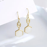 ZFSILVER S925 Silver Hetian Jade Double O Hexagon Earrings