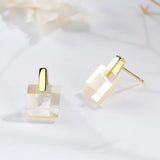 925 Silver Square Shell Earrings for Women