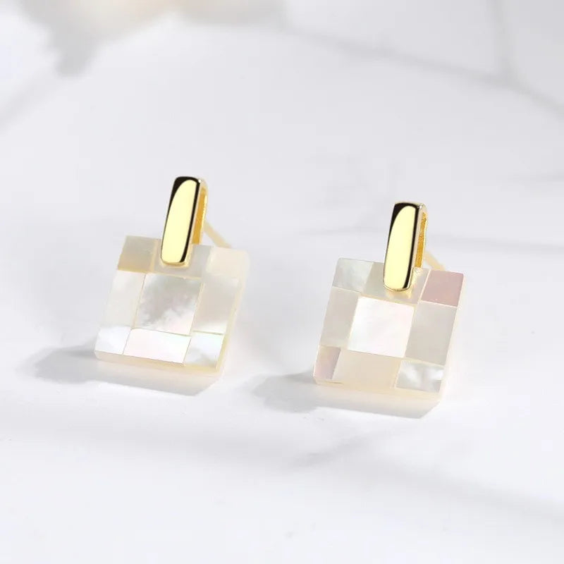 925 Silver Square Shell Earrings for Women