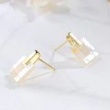 925 Silver Square Shell Earrings for Women