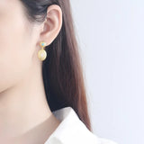 ZFSILVER S925 Silver Hetian Jade Turquoise Oval Earrings