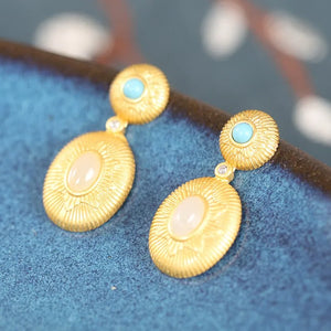 ZFSILVER S925 Silver Hetian Jade Turquoise Oval Earrings