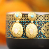 ZFSILVER S925 Silver Hetian Jade Turquoise Oval Earrings