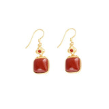 ZFSILVER S925 Silver Red Agate Dangle Earrings Women Gift