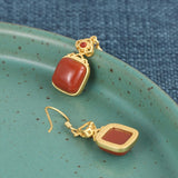 ZFSILVER S925 Silver Red Agate Dangle Earrings Women Gift