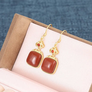 ZFSILVER S925 Silver Red Agate Dangle Earrings Women Gift
