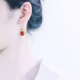 ZFSILVER S925 Silver Red Agate Dangle Earrings Women Gift