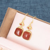 ZFSILVER S925 Silver Red Agate Dangle Earrings Women Gift