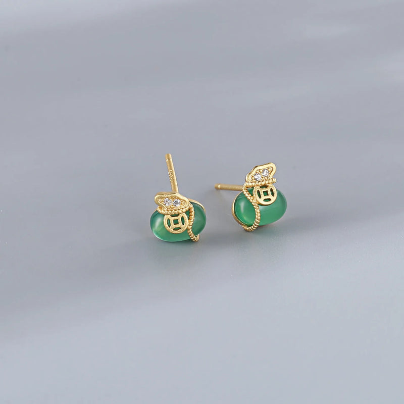 ZFSILVER 925 Silver Hetian Jade Chalcedony Money Bag Earrings
