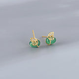 ZFSILVER 925 Silver Hetian Jade Chalcedony Money Bag Earrings