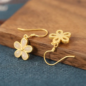 ZFSILVER 925 Silver Fresh Hetian Chalcedony Flower Earrings