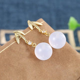 ES140 Silver Hetian Jade Chalcedony Bamboo Leaf Earrings