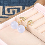 ES140 Silver Hetian Jade Chalcedony Bamboo Leaf Earrings