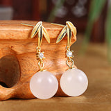ES140 Silver Hetian Jade Chalcedony Bamboo Leaf Earrings