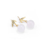 ES140 Silver Hetian Jade Chalcedony Bamboo Leaf Earrings