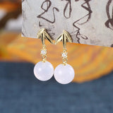 ES140 Silver Hetian Jade Chalcedony Bamboo Leaf Earrings