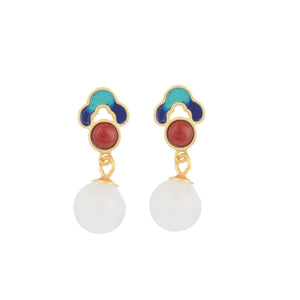 925 Silver Hetian Jade Red Agate Dangle Earrings Jewelry Women Gift