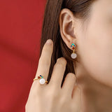 925 Silver Hetian Jade Red Agate Dangle Earrings Jewelry Women Gift