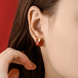 ZFSILVER S925 Silver Fresh Jade South Red Agate Earrings