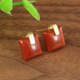 ZFSILVER S925 Silver Fresh Jade South Red Agate Earrings