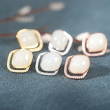 ZFSILVER S925 Silver Hetian Jade Diamond-set Square Earrings
