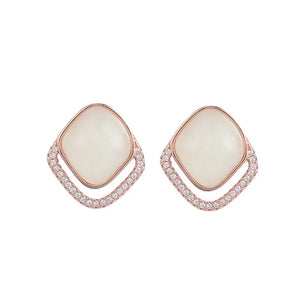 ZFSILVER S925 Silver Hetian Jade Diamond-set Square Earrings