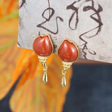 ZFSILVER 925 Silver Hetian Jade South Red Agate Tulips Earrings