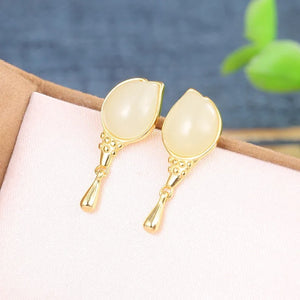 ZFSILVER 925 Silver Hetian Jade South Red Agate Tulips Earrings