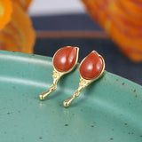 ZFSILVER 925 Silver Hetian Jade South Red Agate Tulips Earrings