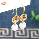 ZFSILVER S925 Silver Hetian Jade Ball Earrings for Women