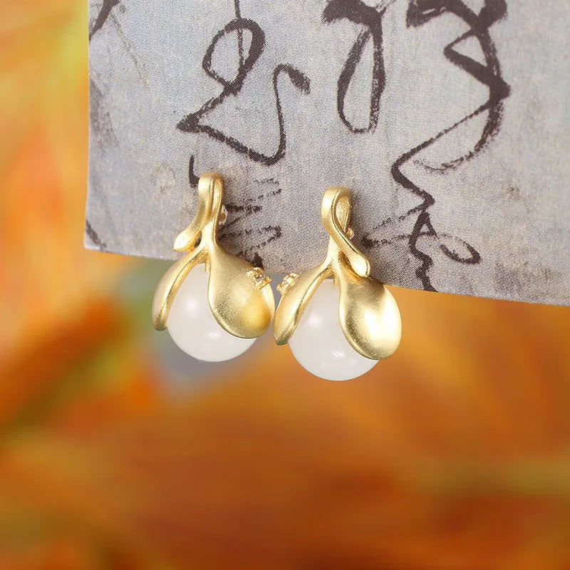 ZFSILVER S925 Silver Hetian Jade Leaf Earrings