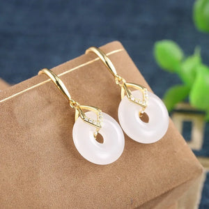 ZFSILVER S925 Silver Hetian Jade Safty Buckle Earrings