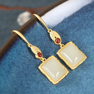 ZFSILVER S925 Silver Hetian Jade Dangle Earrings
