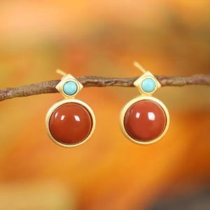 ZFSILVER S925 Silver Agate Turquoise Round Earrings for Women Gift
