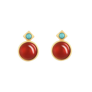 ZFSILVER S925 Silver Agate Turquoise Round Earrings for Women Gift