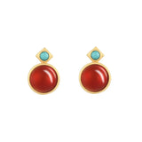 ZFSILVER S925 Silver Agate Turquoise Round Earrings for Women Gift